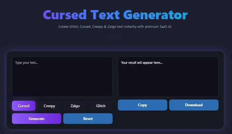 Shows the working of Zalgo text generator tool